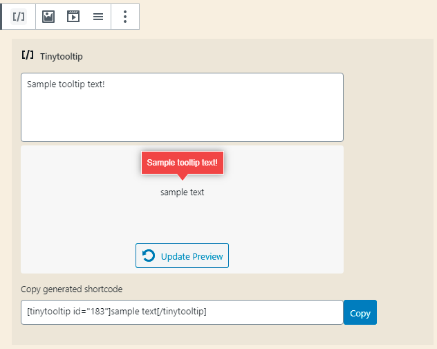 Tinytooltip WordPress Gutenberg Block